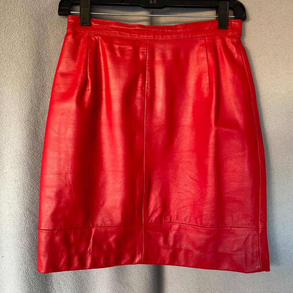 JC Comini Red Genuine Leather Pencil Skirt | Size S/6 | Made in Argentina - Picture 3 of 8